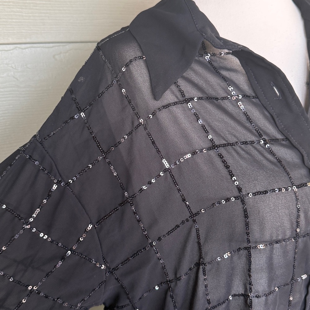 Rinku Dalamal for Anthropologie Sequin Button Down Shirt Dress - Missing Slip! - Picture 3 of 11